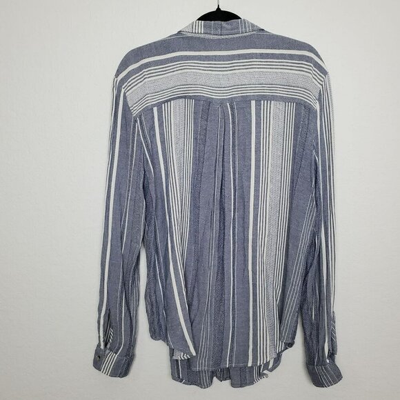 Anthropologie Maeve Womens Button Front Shirt Size L Striped Blue White Pocket - Picture 6 of 8